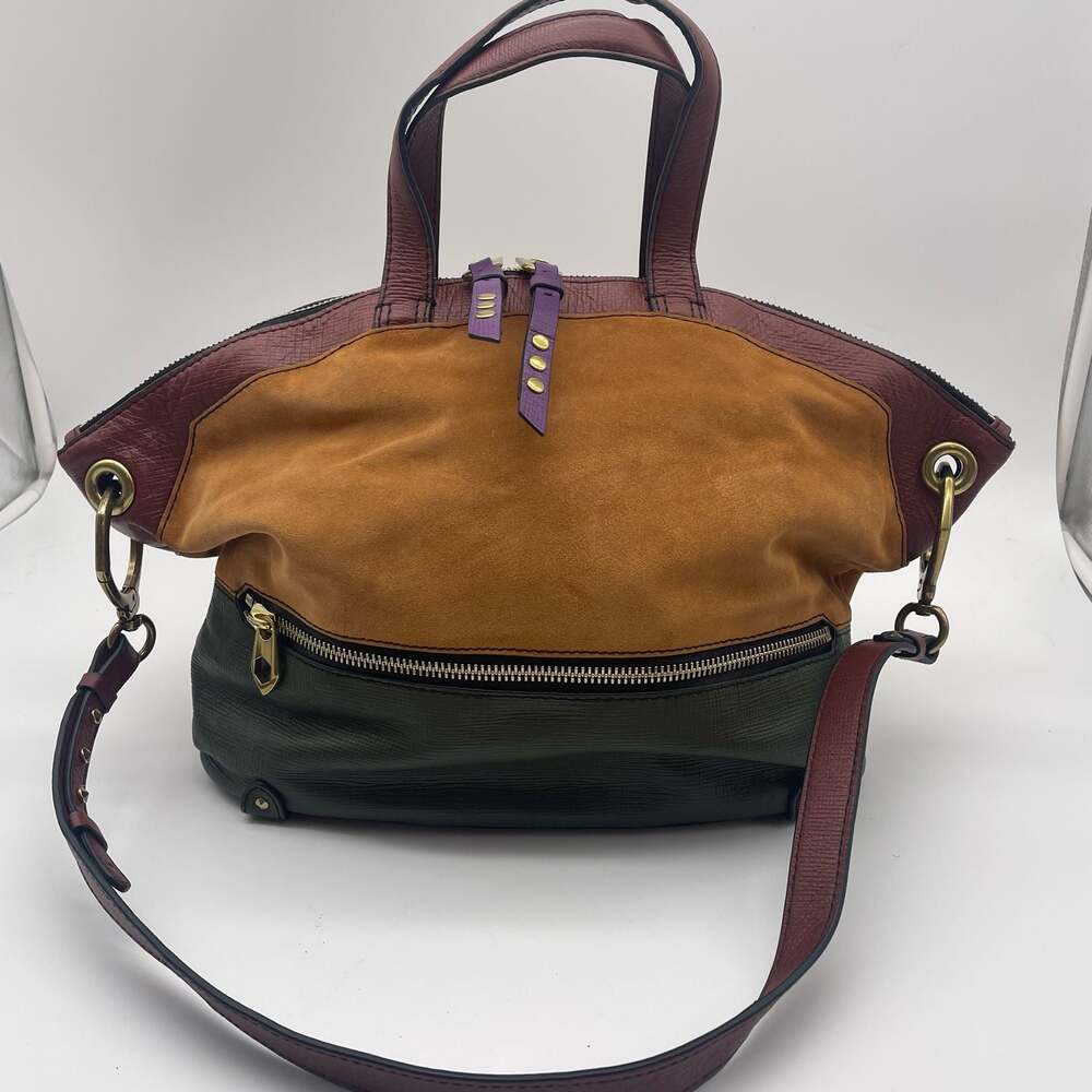 orYANY Multi-Tone Suede and Leather Satchel with Detachable Crossbody Strap NEW